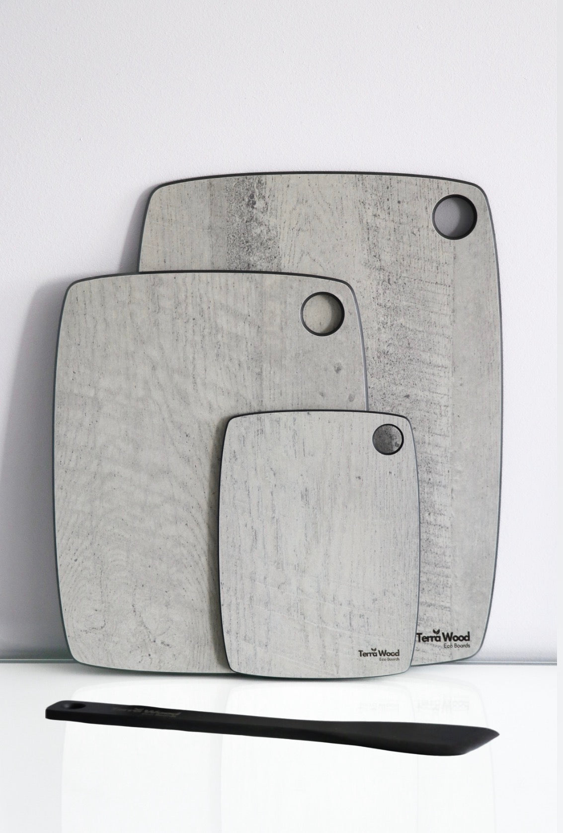 Set of Cutting Boards: “S”+“M”+“L” - Gray + Spatula
